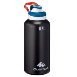 Quechua Drinkfles 500 Sneldop 0,6 Liter Aluminium Zwart.