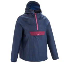 Quechua Regenjas Voor Wandelen MH100 Marineblauw Roze Kinderen 7-15 Jaar