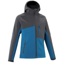 Quechua Softshell Jas Voor Wandelen MH550 Blauw En Grijs Kinderen 7-15 Jaar